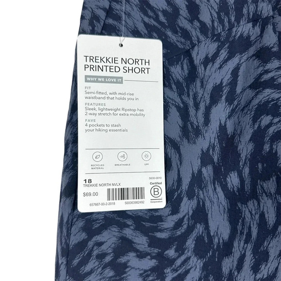 NWT Athleta Trekkie North Shorts Size 18 Blue Print Hiking Outdoor Travel - Picture 5 of 11